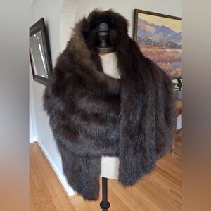 Extra Long Dark Brown Sable Sobol Fur Stole Vintage 92" X 11"